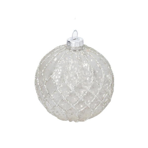 Pallina di Natale in Vetro Argento Decorata 10 cm – Decori Assortiti