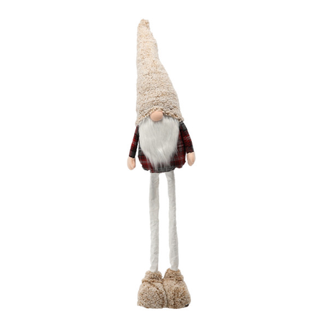 Gnomo di Natale con Gambe Regolabili 85-128 cm Beige e Rosso