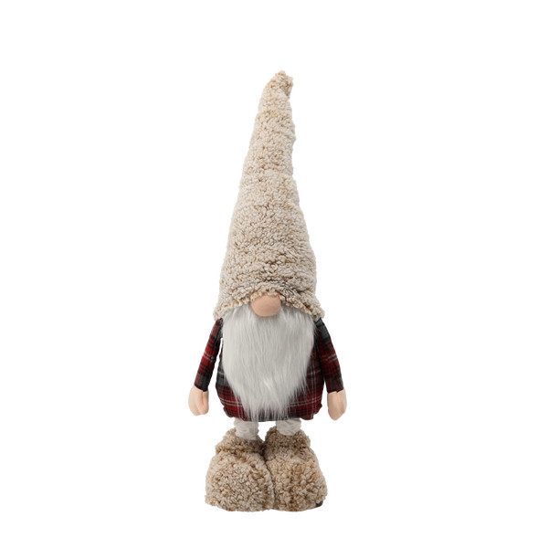 Gnomo di Natale con Gambe Regolabili 85-128 cm Beige e Rosso
