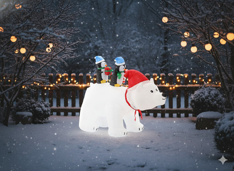 Orso Polare Gonfiabile con Pinguini 200 cm con Luci LED