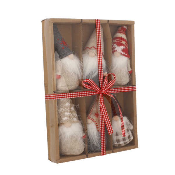 Set 6 Addobbi per Albero Gnomi 13 cm – Colori Assortiti