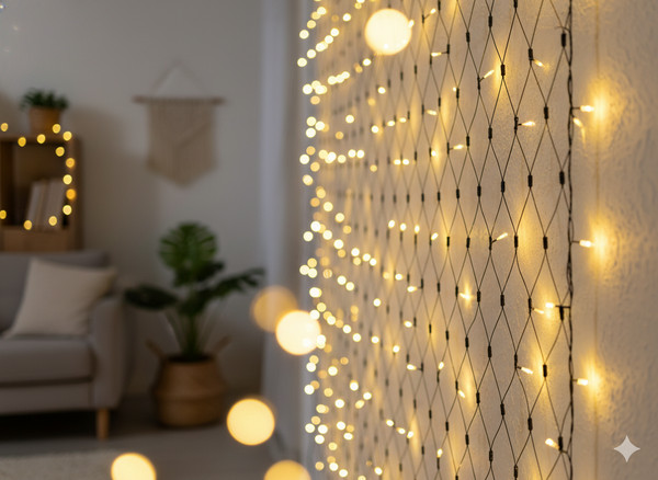 Tenda Luminosa a Rete 320 LED Bianco Caldo 3 x 2 m Interno/Esterno