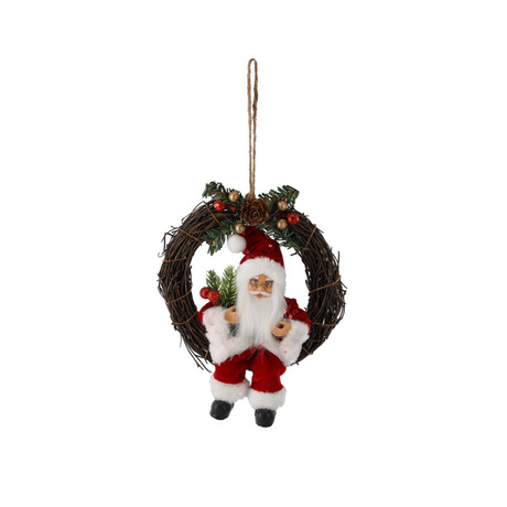 Babbo Natale Rosso nella Corona Natalizia 18 cm