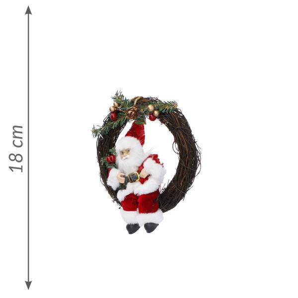 Babbo Natale Rosso nella Corona Natalizia 18 cm