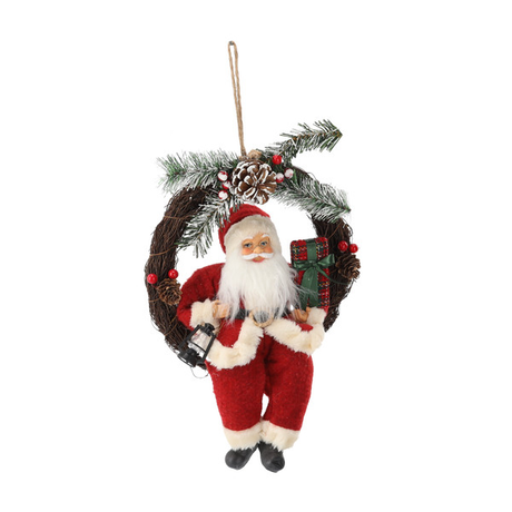 Babbo Natale Rosso nella Corona Natalizia 30 cm