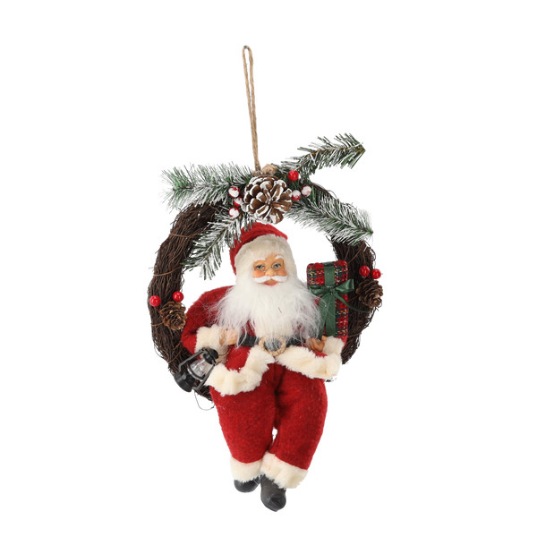 Babbo Natale Rosso nella Corona Natalizia 30 cm