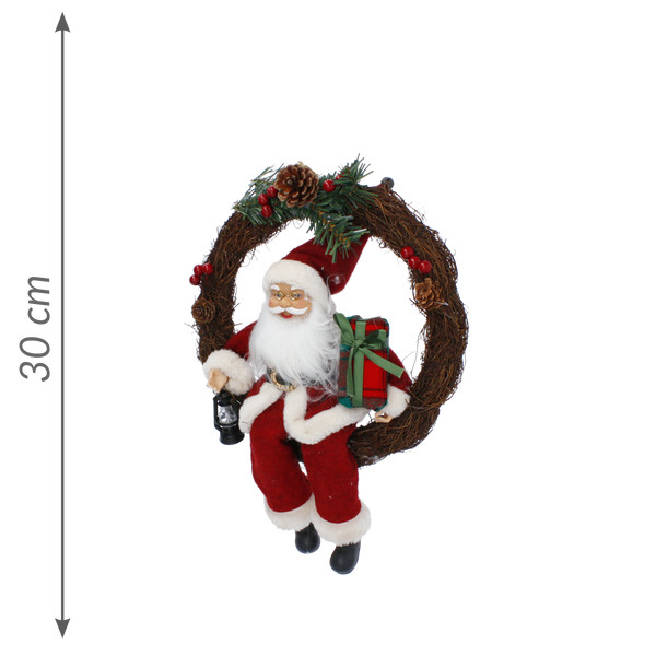 Babbo Natale Rosso nella Corona Natalizia 30 cm