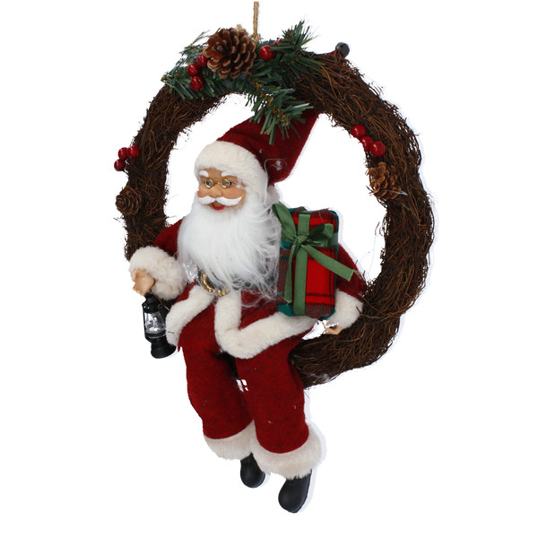 Babbo Natale Rosso nella Corona Natalizia 30 cm