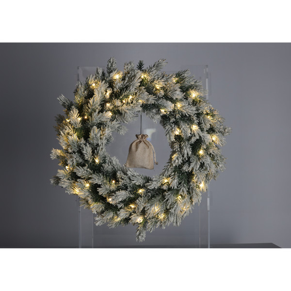 Corona Natalizia di Pino Innevata Ø60 cm con Luci LED