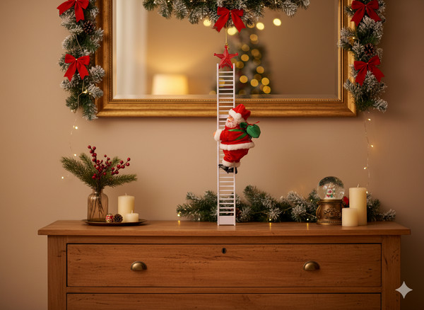 Babbo Natale Musicale e Animato che Sale e Scende la Scala 20,5 cm