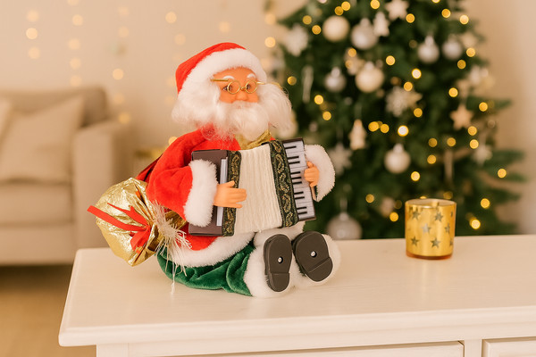 Babbo Natale Musicale e Animato con Fisarmonica e Luci RGB 25,5 cm