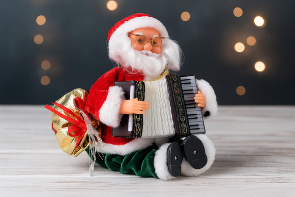 Babbo Natale Musicale e Animato con Fisarmonica e Luci RGB 25,5 cm