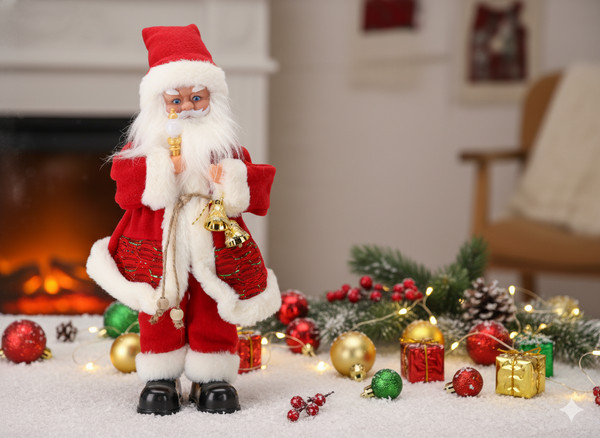 Babbo Natale Musicale e Animato con Candela e Luci RGB 40,5 cm