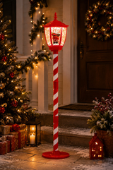 Lampione Natalizio Bastoncino di Zucchero con Neve, Musica e LED 150 cm