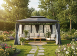 Gazebo da Giardino 3 x 4 m con Tende Laterali Grigio Scuro