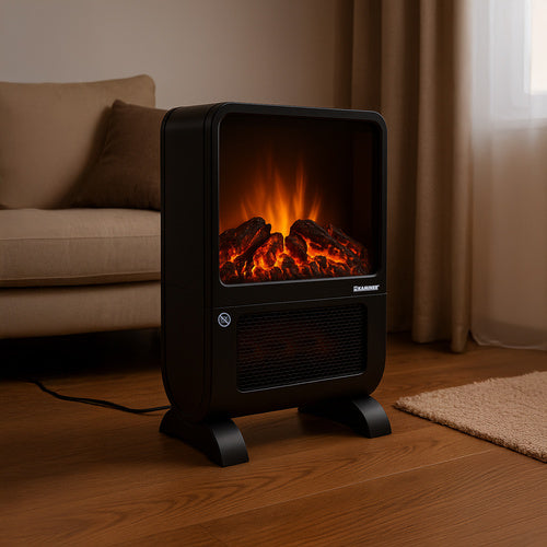 Termoventilatore con effetto fiamma 3D 2000W – PTC ceramico, telecomando, timer 24h