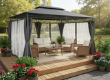 Gazebo da Giardino 3 x 4 m con Tende Laterali Grigio Scuro