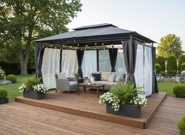 Gazebo da Giardino 3 x 4 m con Tende Laterali Grigio Scuro