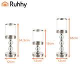 Set 3 portacandele glamour Ruhhy 22314 – altezze diverse, dettagli cristallo, effetto specchio, argento