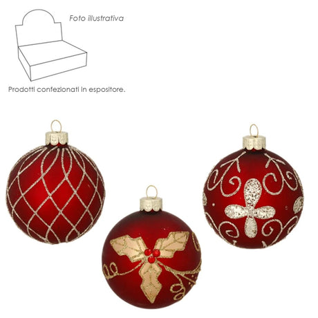 Pallina di Natale in vetro rossa decorata 8 cm