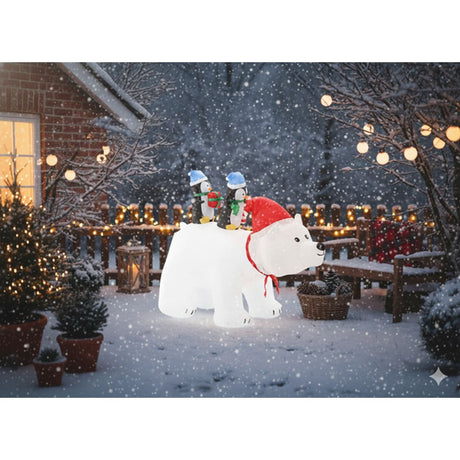 Orso polare gonfiabile con pinguini 200 cm LED