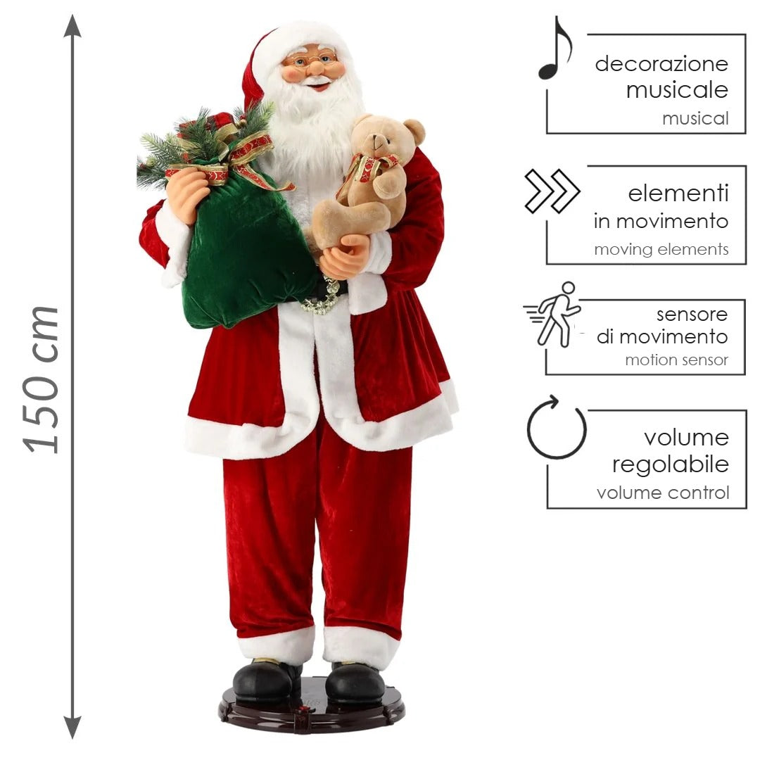Babbo Natale che Balla con i Regali e Musica 150 cm