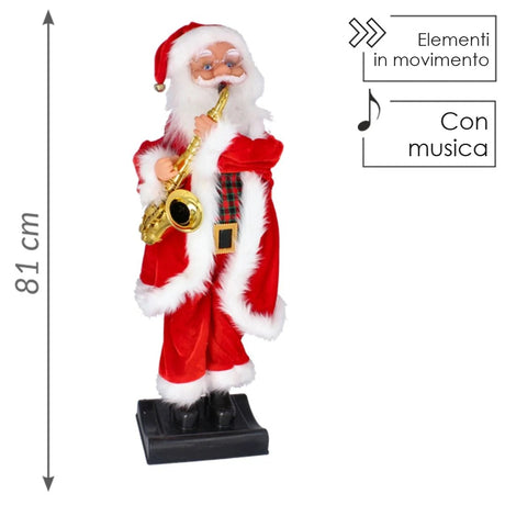 Babbo Natale musicale con sassofono 81 cm
