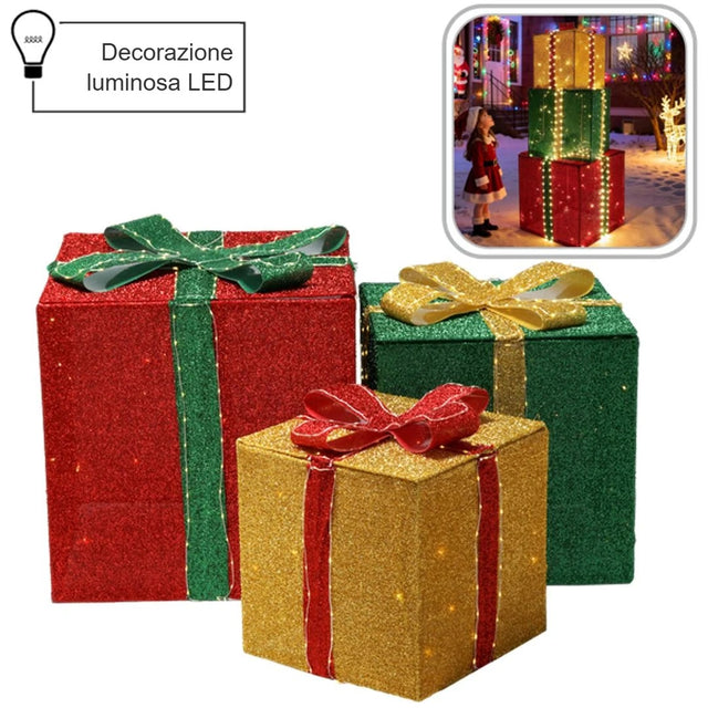 Decorazione luminosa 3 pacchi regalo 150 cm LED