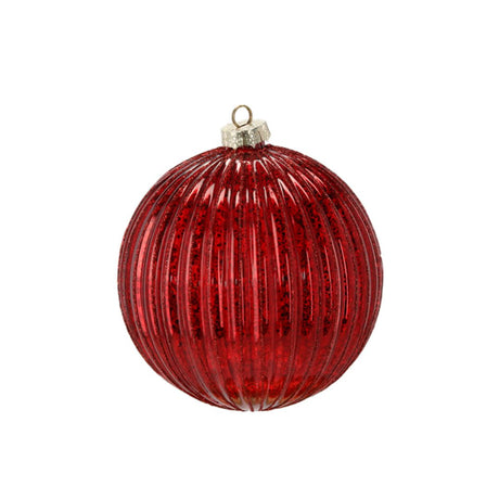 Pallina di Natale in vetro rossa decorata 15 cm