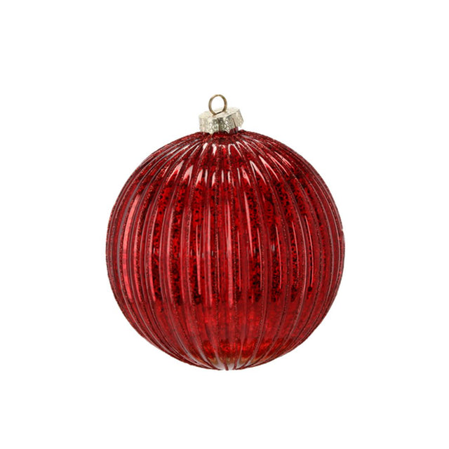 Pallina di Natale in vetro rossa decorata 15 cm