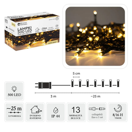 Catena luminosa 500 LED bianco caldo