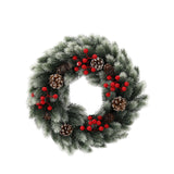 Corona Natalizia Bianca e Verde con Pigne e 40 LED a Batteria
