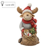Figura renna con sacco di regali LED