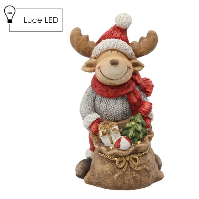 Figura renna con sacco di regali LED
