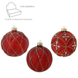 Pallina di Natale in vetro rosso scuro decorata 10 cm