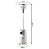 Stufa a fungo a gas 13 kW 221 cm acciaio inox con misure: altezza 221 cm, riflettore 81 cm, base 45 cm