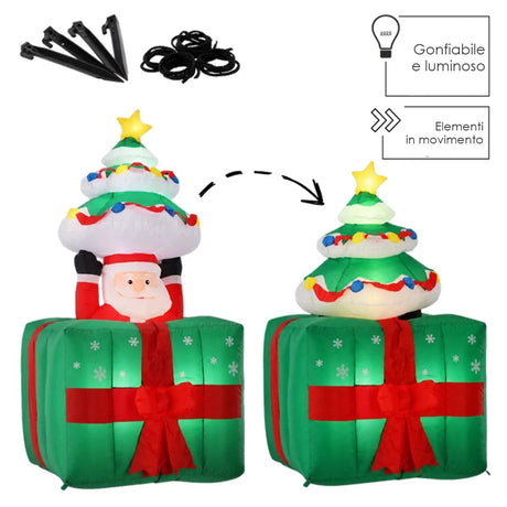 Babbo Natale gonfiabile animato con albero nel pacco 180 cm