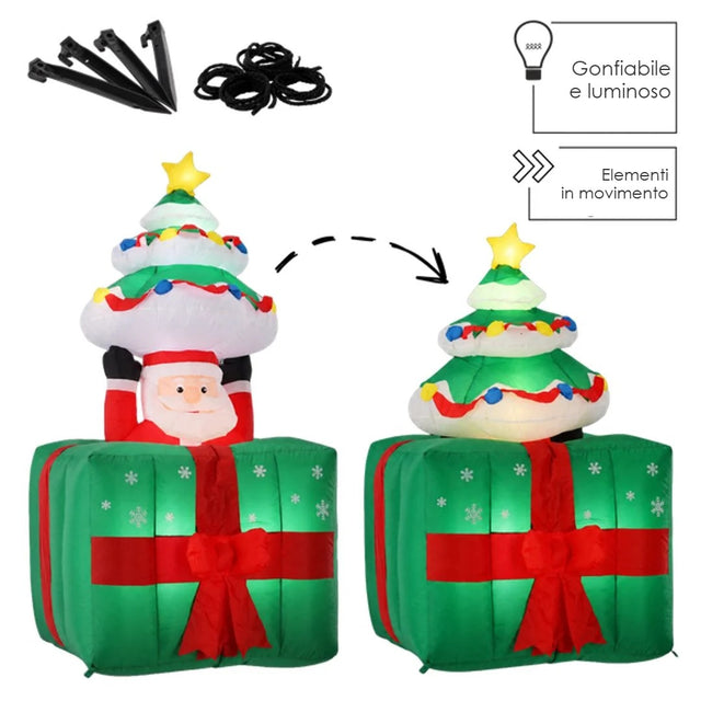 Babbo Natale gonfiabile animato con albero nel pacco 180 cm