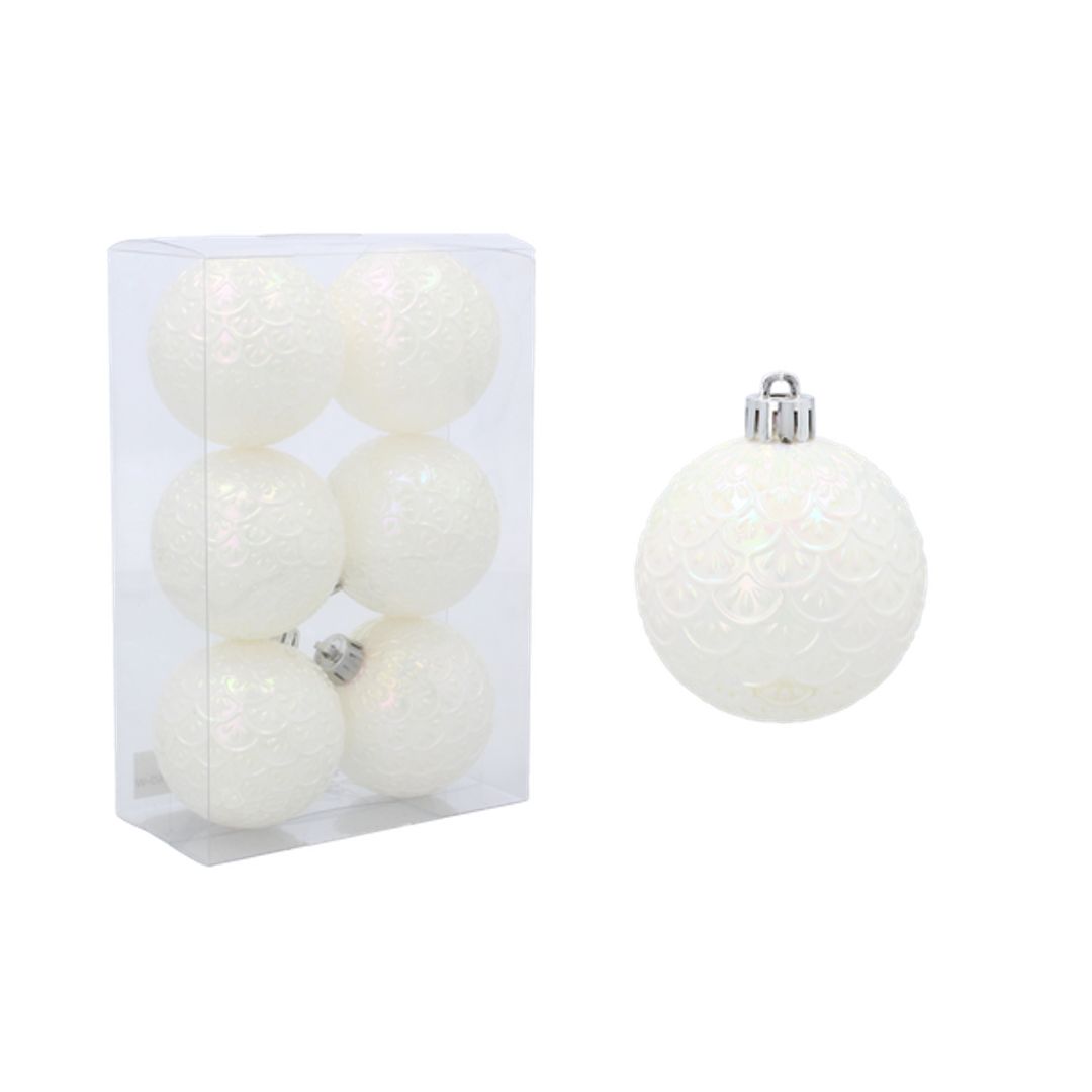 Set 6 palline di Natale bianche 6 cm