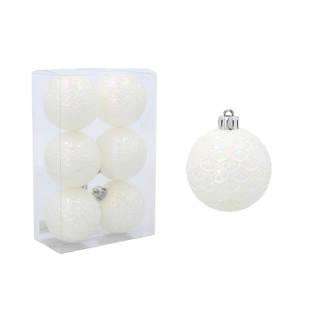 Set 6 palline di Natale bianche 6 cm