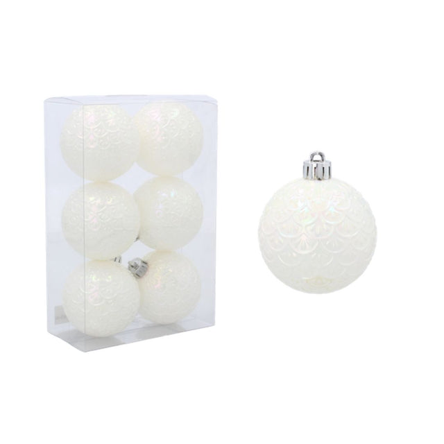Set 6 palline di Natale bianche 6 cm