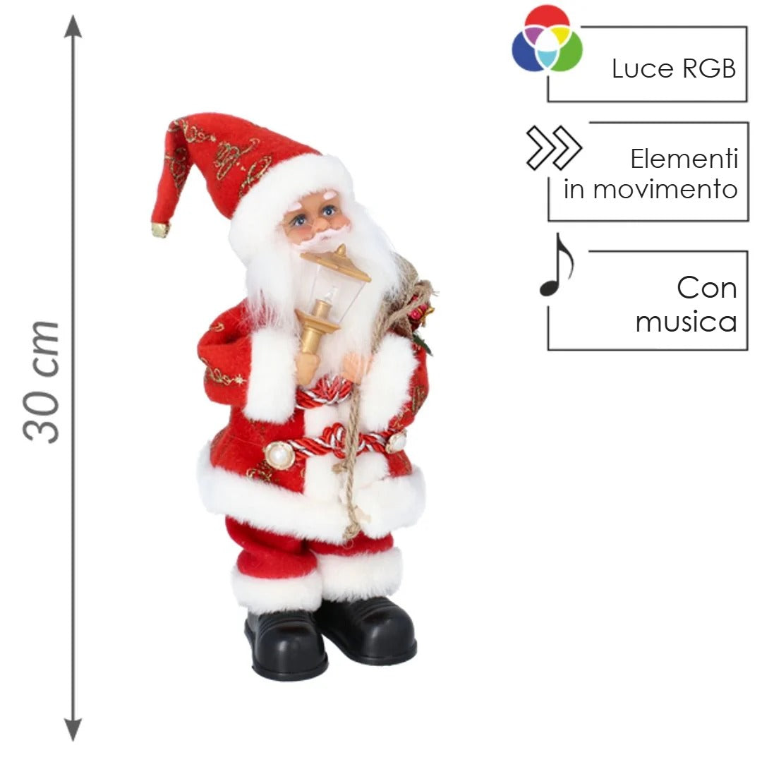 Babbo Natale musicale ballerino con lanterna e regali
