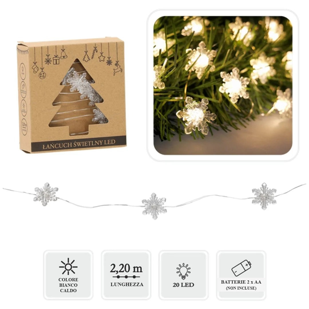 Catena luminosa LED fiocchi di neve a batteria