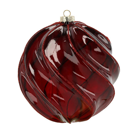Pallina di Natale in vetro bordeaux a spirale 18 cm