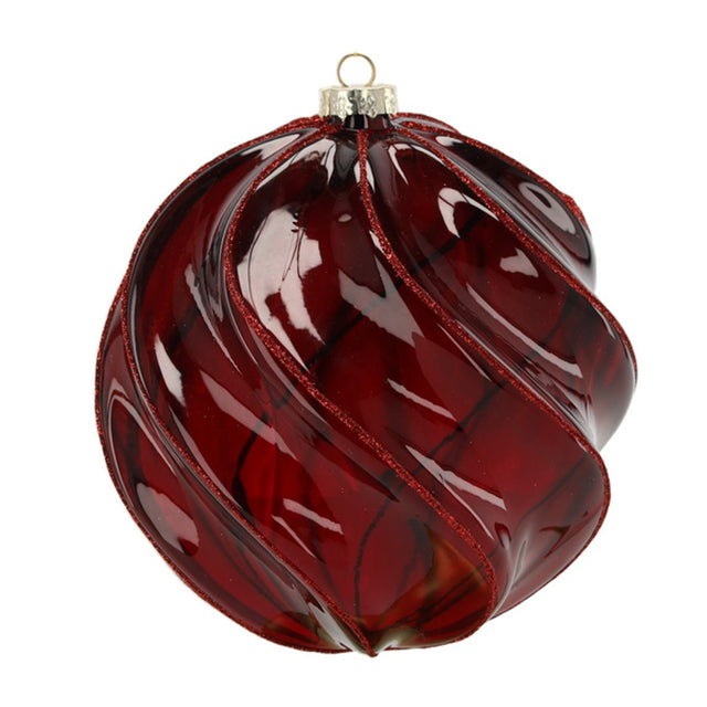 Pallina di Natale in vetro bordeaux a spirale 18 cm