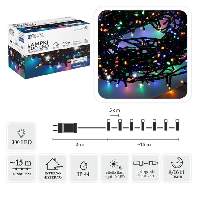 Catena luminosa 300 LED multicolor con flash