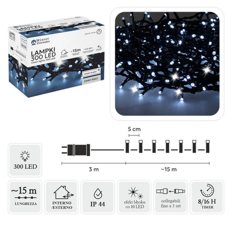 Catena luminosa 300 LED bianco freddo con flash