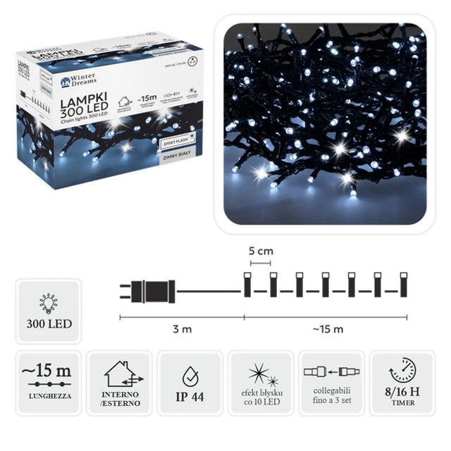 Catena luminosa 300 LED bianco freddo con flash