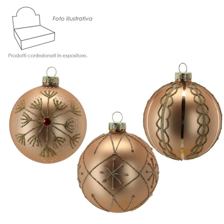 Pallina di Natale in vetro champagne decorata 8 cm