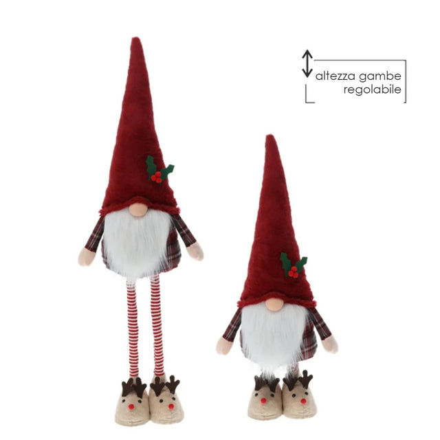 Gnomo di Natale gambe regolabili 70-100 cm rosso